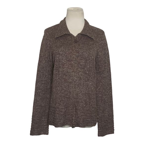 David Brooks brown zippered knit sweater jacket size M - Picture 11 of 11